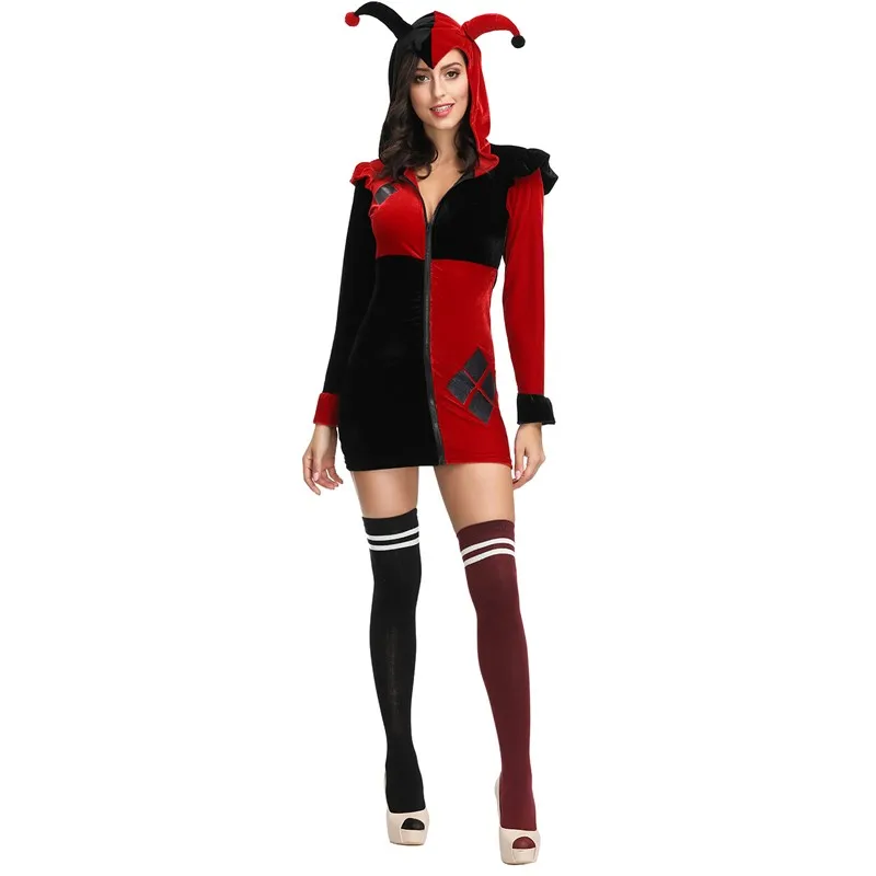 Traje de Cosplay Palhaço para Mulheres, Halloween, Boneca de Carnaval, Chapéu Droll Braid, Trama, Vestido de festa para meninas, Palhaço para mulheres