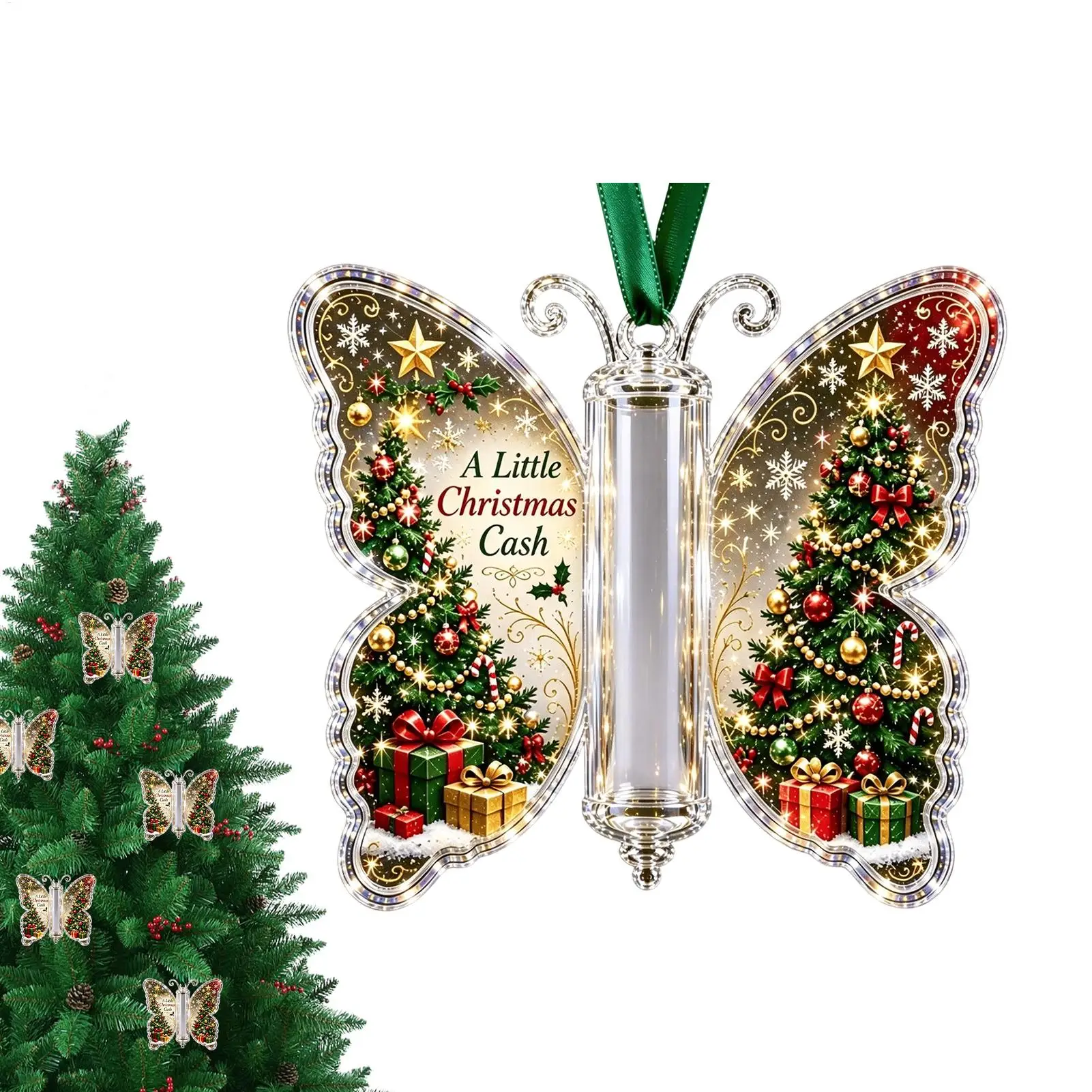 Christmas Money Holder Card Acrylic Butterfly Shape Cash Holder Ornament Tree Pendant Holiday Gift Decoration