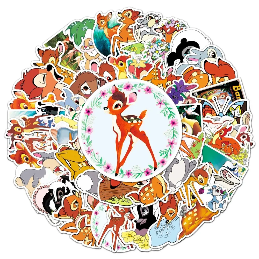 Autocollants de dessin animé classique Disney Bambi, décalcomanies graffiti en PVC, autocollant de cerf mignon, coque de téléphone bricolage, bouteille d'eau, ordinateur portable, 10 pièces, 30 pièces, 50 pièces