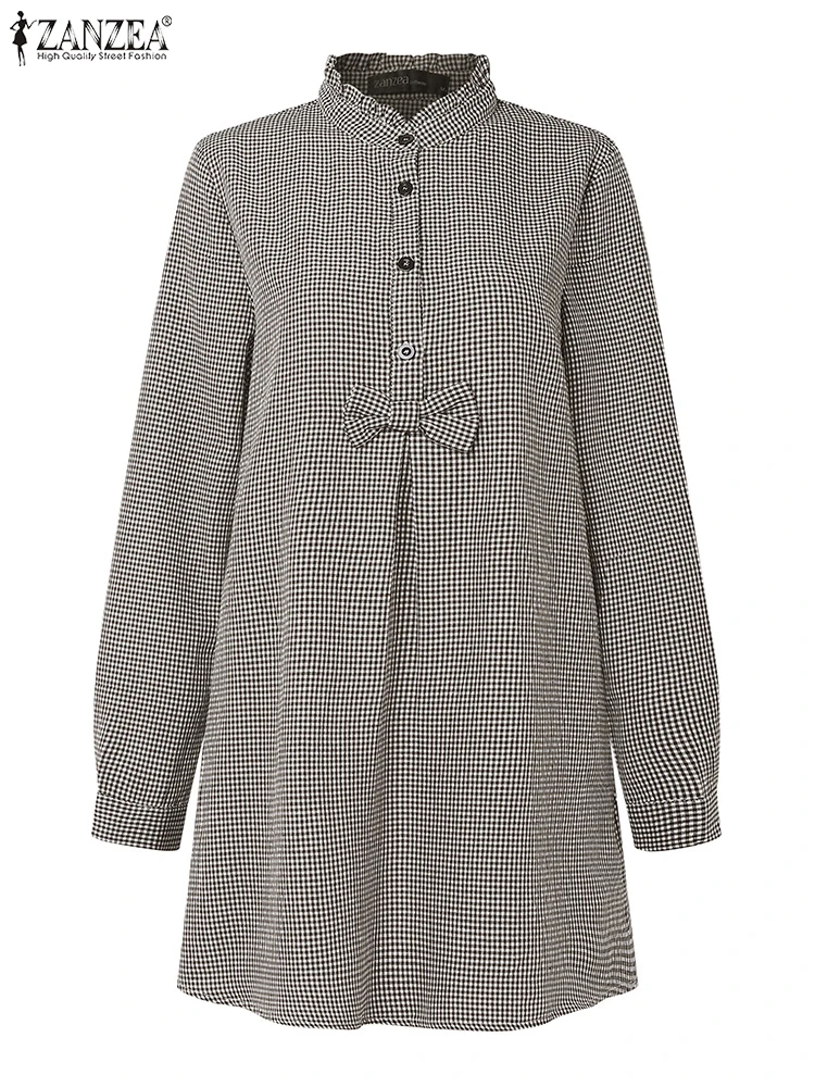 

Casual Loose Autumn Blouse Fashion Plaid Printed Tunic ZANZEA 2025 Spring Long Sleeve Tops Button Bow Elegant Office Work Blusas