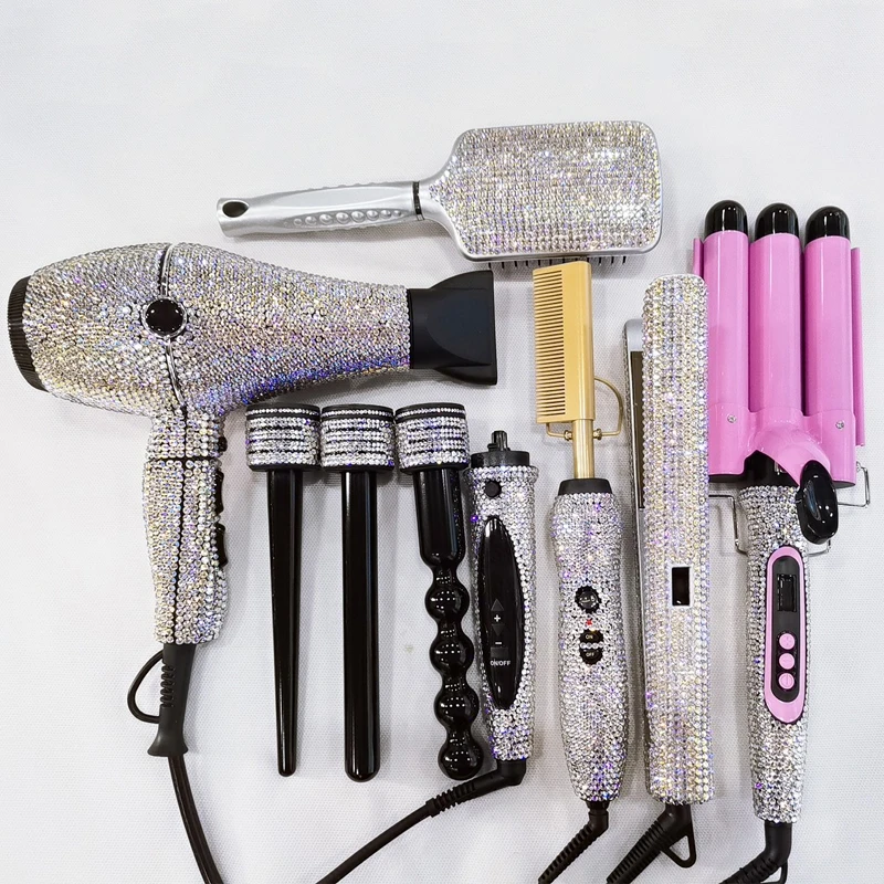 Hot hair tools set 6pcs salon hair styling tools bling professional hair dry and bling triple barrel curling