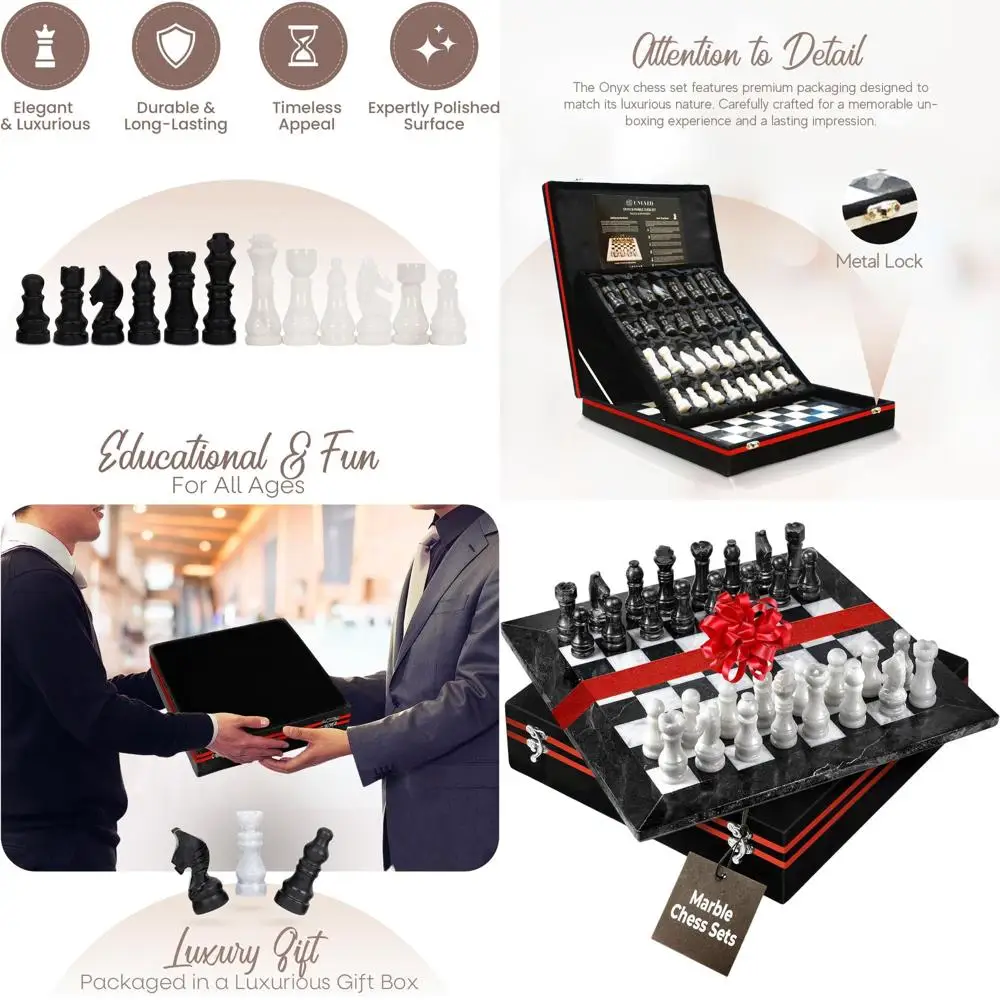

Luxury 12 Marble Chess Set with Weighted Pieces, Velvet Box, Ideal for Home or Office, Premium Gift