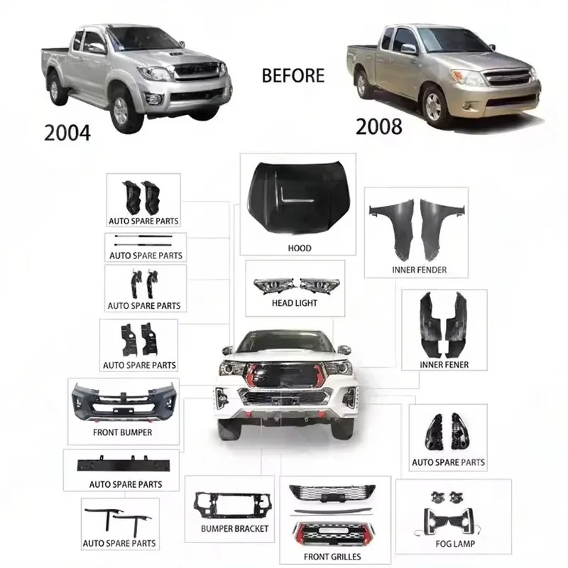 Factory Supply Custom Facelift Body Kit Bumper Side Skirts Grille Double Cab 4X4 Pickup Truck Exterior Upgrade Access