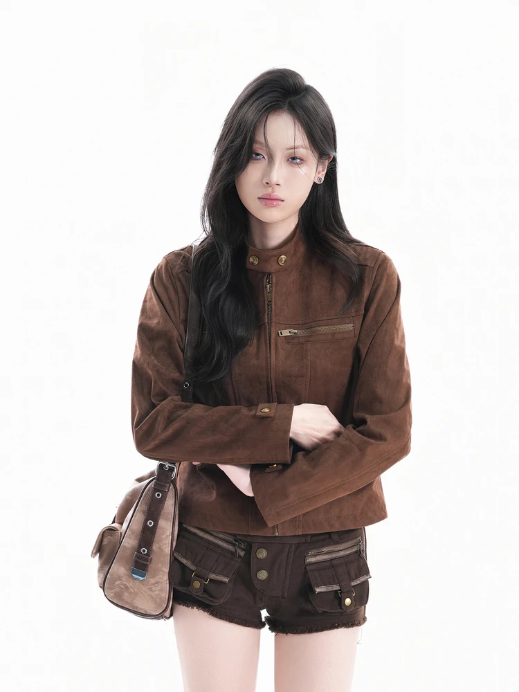 

Slim Fit ort Biker Jaet, женская замшевая бархатная верхняя одежда, янтарное свечение, длинное повседневное пальто на молнии с застежкой-молнией