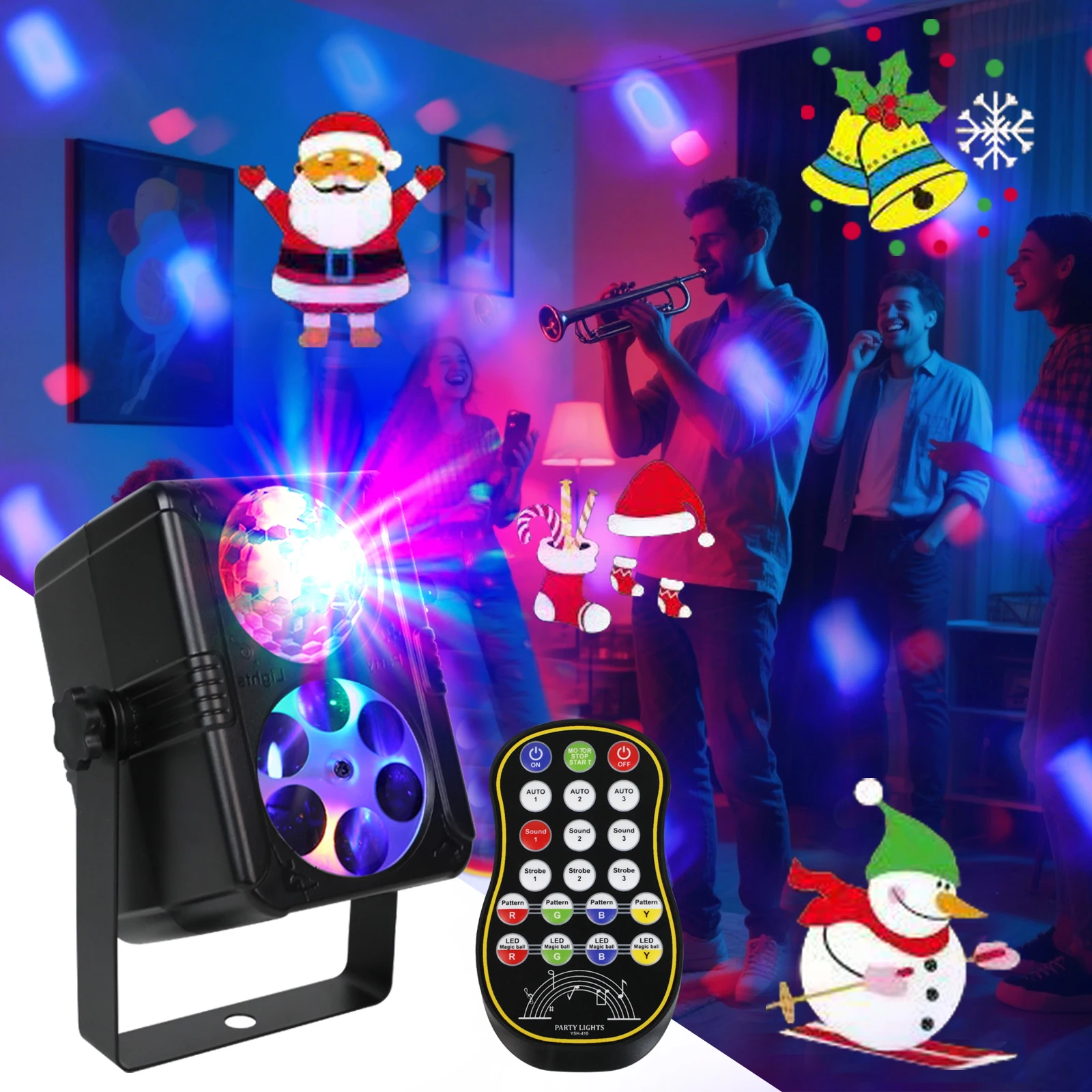 HCWE LED lights for par  Christmas Projector with Remote And Sound Control Holiday Lighting Disco DJ Light Decorative Lighting