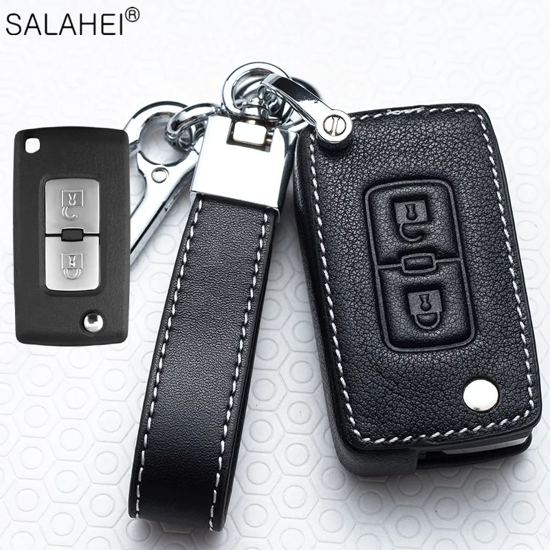 Leather Car Key Remote Cover Case For Mitsubishi Lancer 10 Outlander 3 Pajero sport Original Key Replacement Auto Accessories