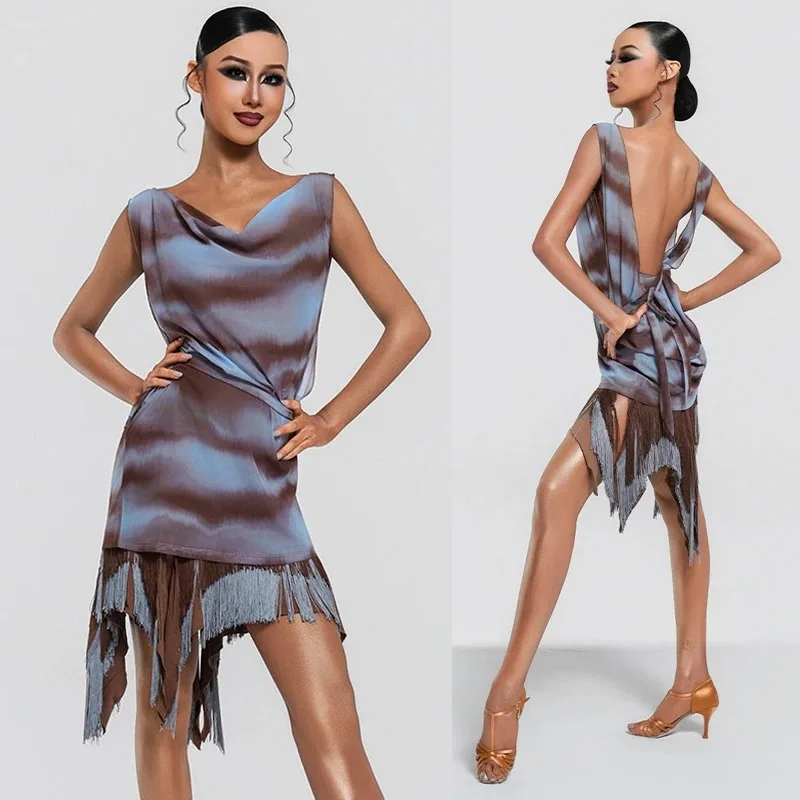 

Women'S Gradient Top Tassel Skirt Latin Dance Sets Adults Latin Dance Competition Clothing Female Ballroom Dance Clothes