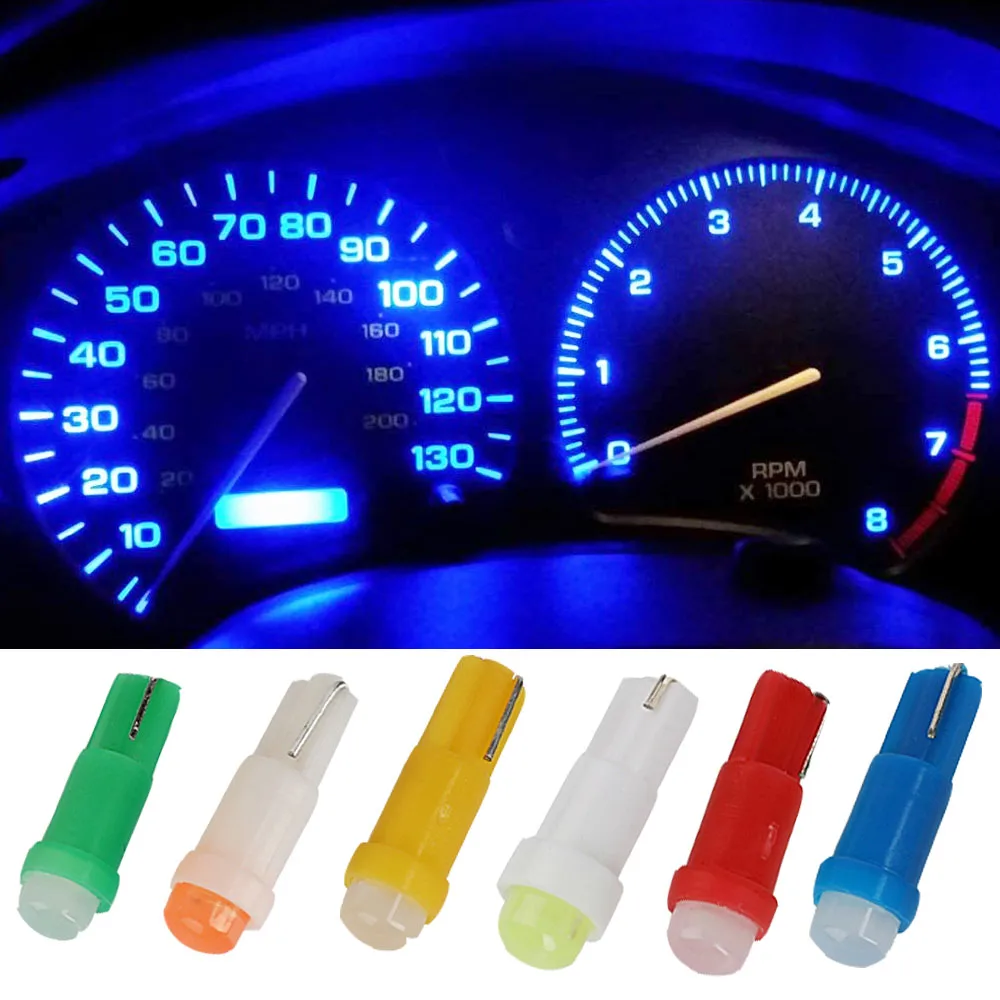 

40pcs T5 Led Bulb Car Led Interior Dashboard Gauge Lamps 1SMD W1.2W W3W Wedge Warming indicator Wedge Yellow Blue