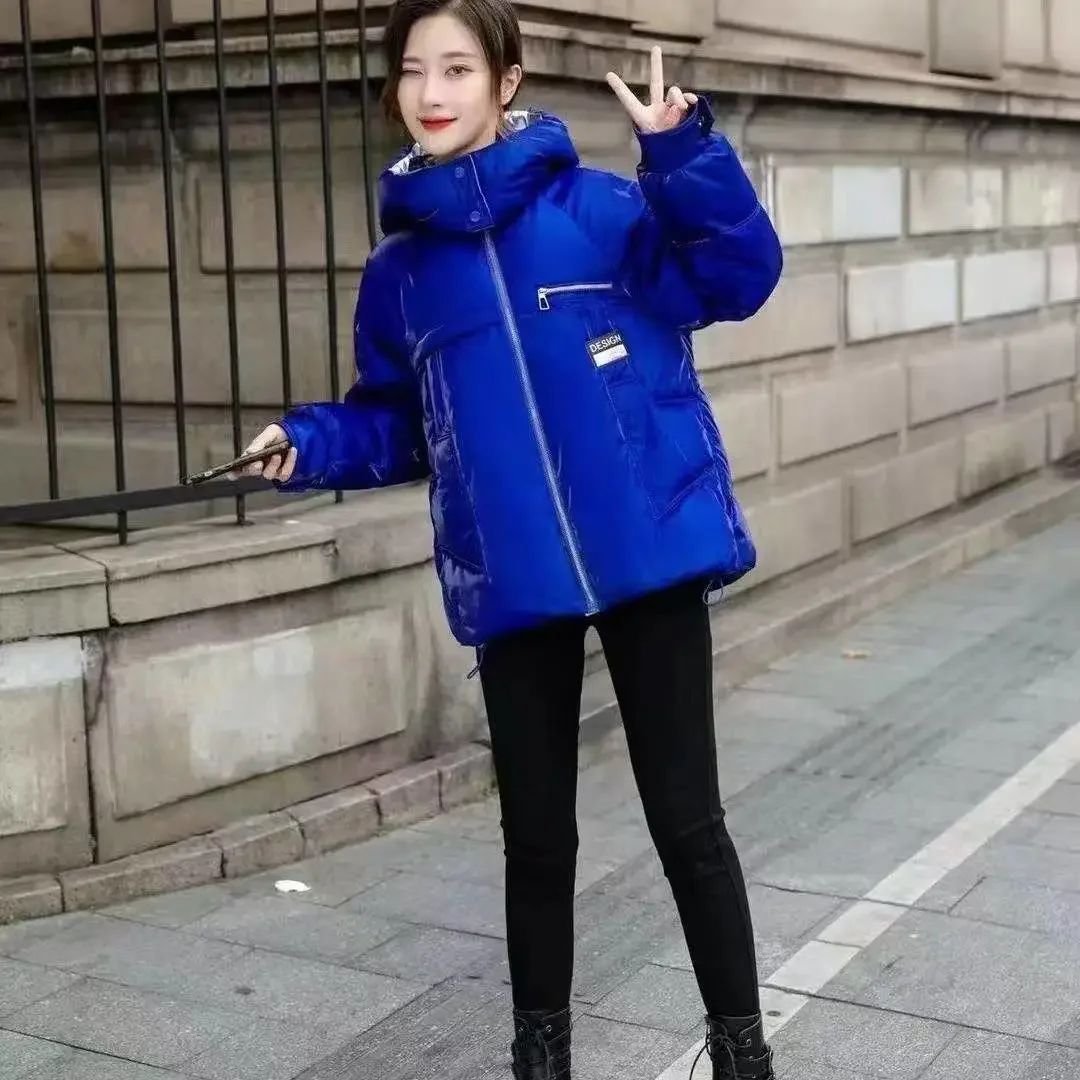 Fashion Women's Glossy Down Cotton Jacket 2025 Winter New Loose Hooded Casual Jackets Female Warm Cotton Thicken Coat
