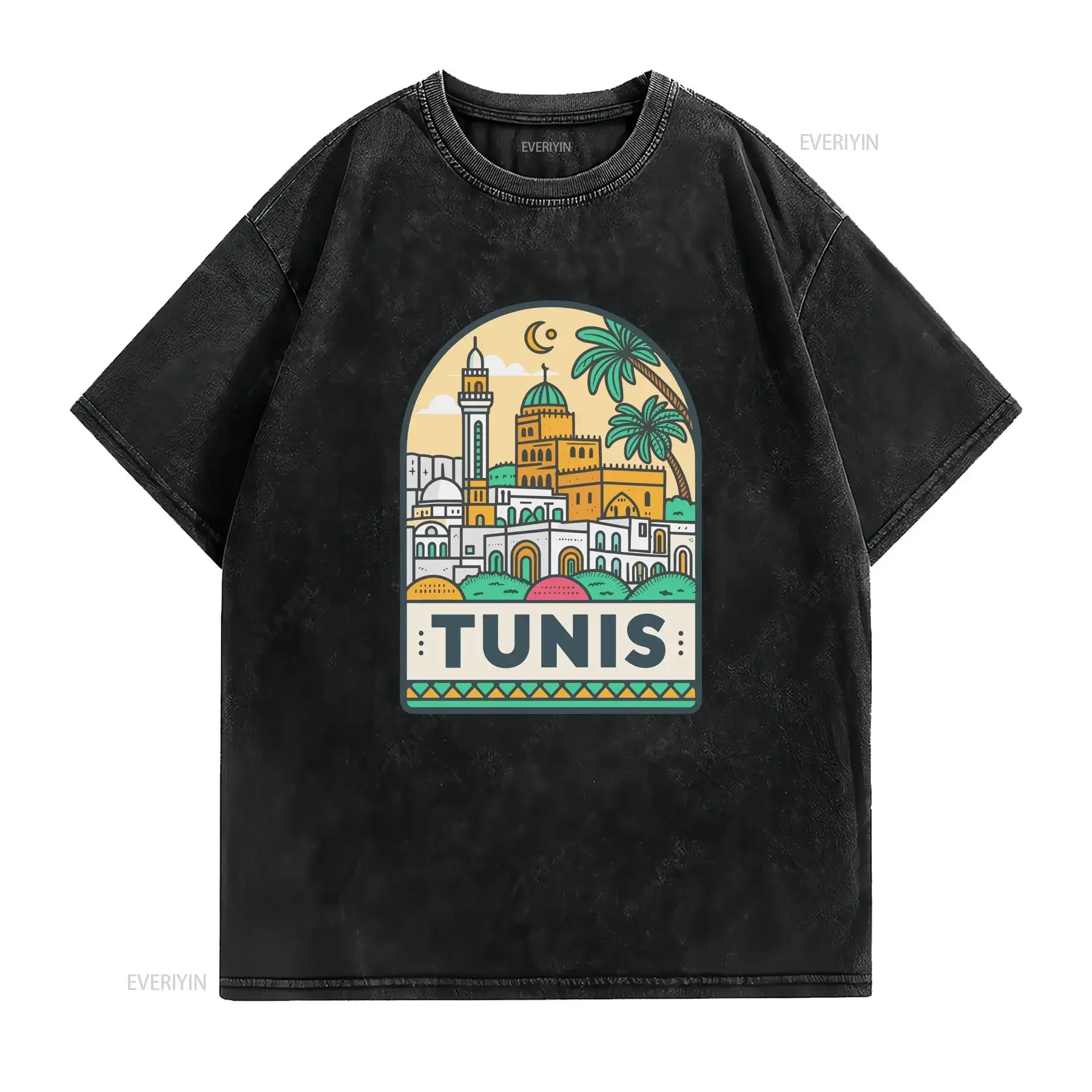 Tunis World Travel Urban Area City T Shirt vintage Washed Top For Everyday Wear Comfortable fashion streetwear Stylish