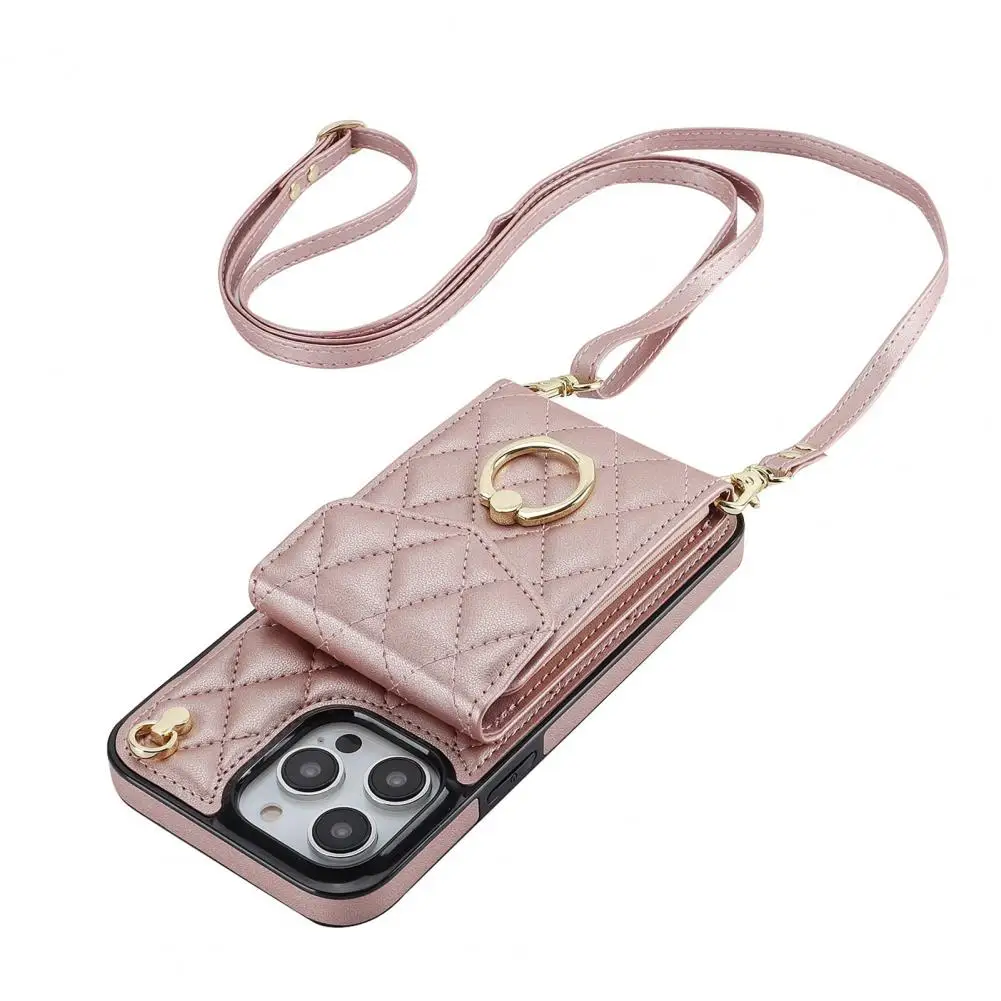 Soft Durable Phone Case Artificial Faux Leather Phone Case Crossbody Wallet Phone Case with 360-degree Adjustable for Iphone