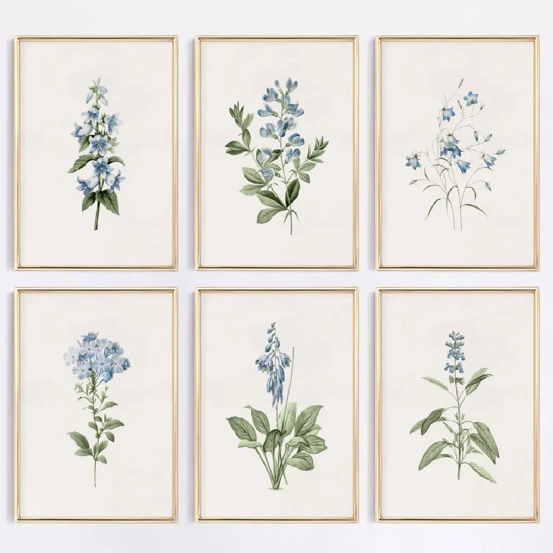 Bohemian Style Blue Wildflower Wall Mural Poster - Frameless Botanical Print, Soft Blue-toned Floral Decorative Poster