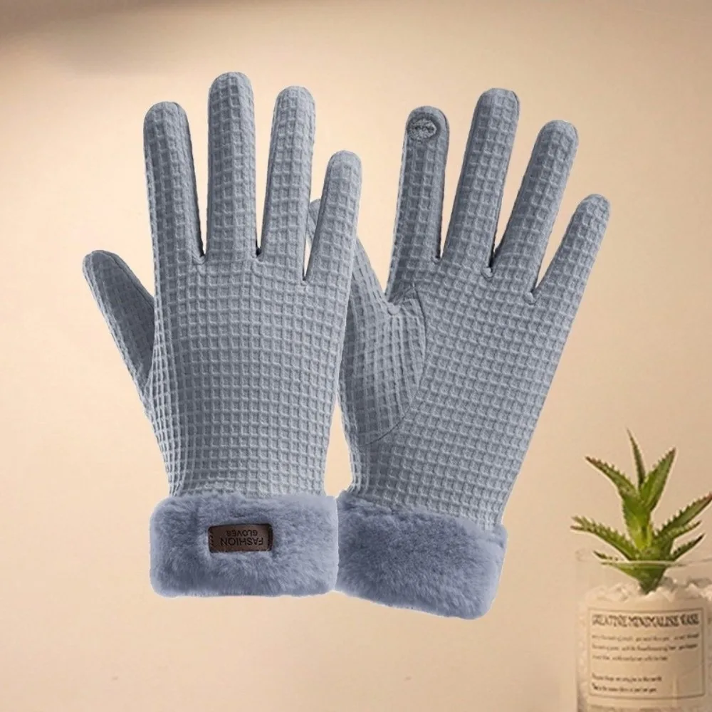 

New Plush Winter Gloves Warm Touchable Screen Driving Mittens Full Finger Waffle Skiing Gloves Girls