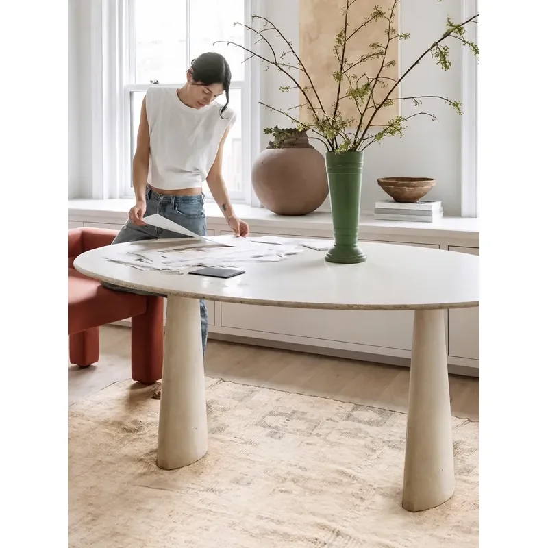 Nordic Cream Style Oval Marble Dining Table Wabi Sabi Stone Texture Light Luxury High End Small Apartment Living Room