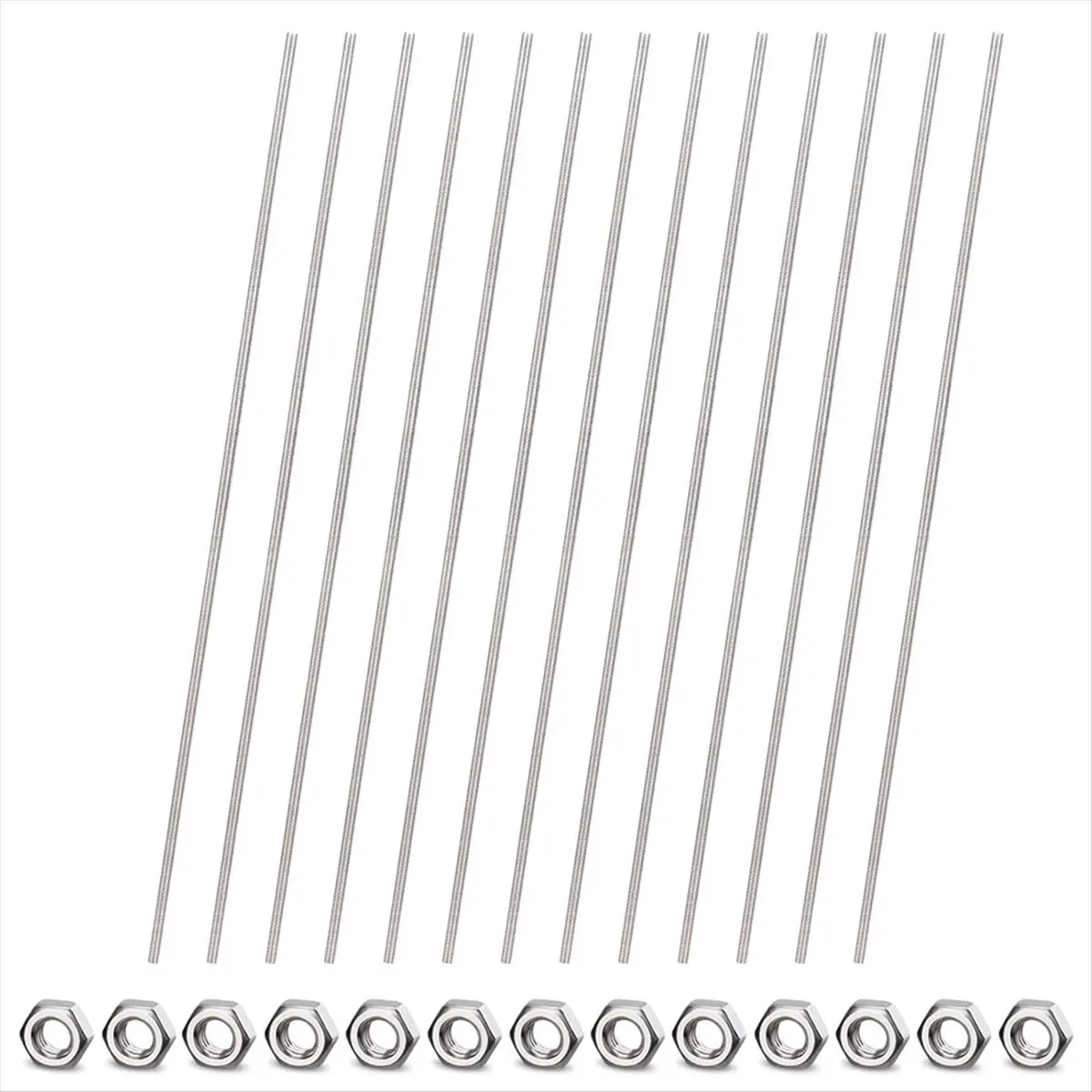 COFA 26pcs 8/32Inch Threaded Rods and Hex Nuts, 12Inch Stainless Steel Fully Rod Threaded for Beaded Garden Stake Rods