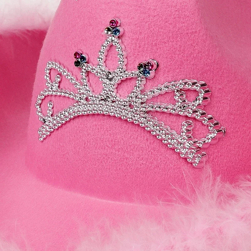 Western Cowboy Caps Pink Cowgirl Hat for Women Girl Tiara Cowgirl Hat Holiday Costume Party Hat Sequin Feather Edge Fedora Cap