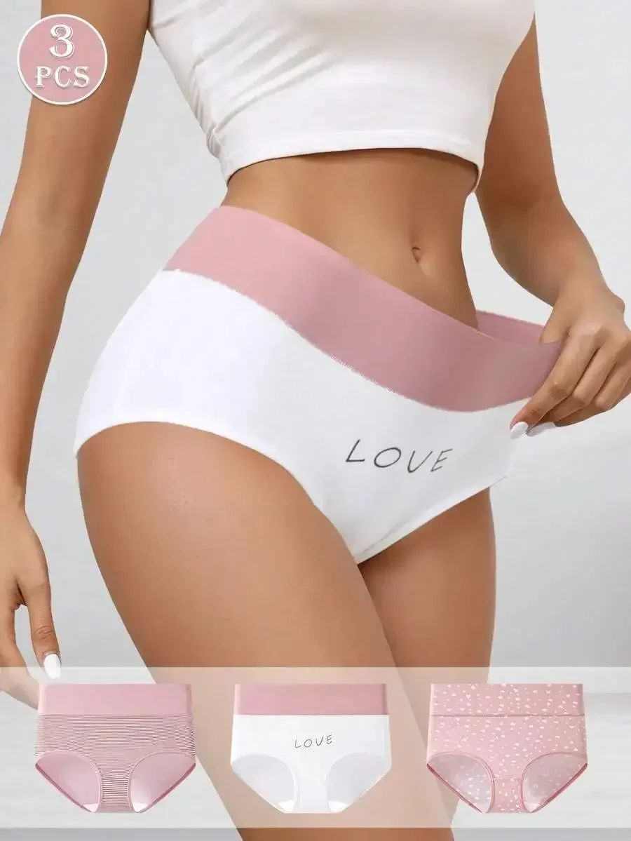 

3 Pcs Women High Waist Printed Briefs Casual Elastic Fitted Panties