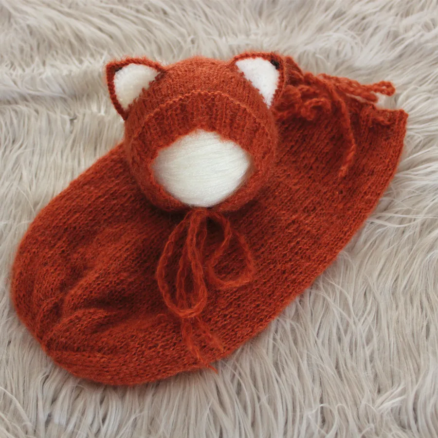 Newborn Fox sleeping Bag with Bonnet Set Knitted Newborn Photo Prop