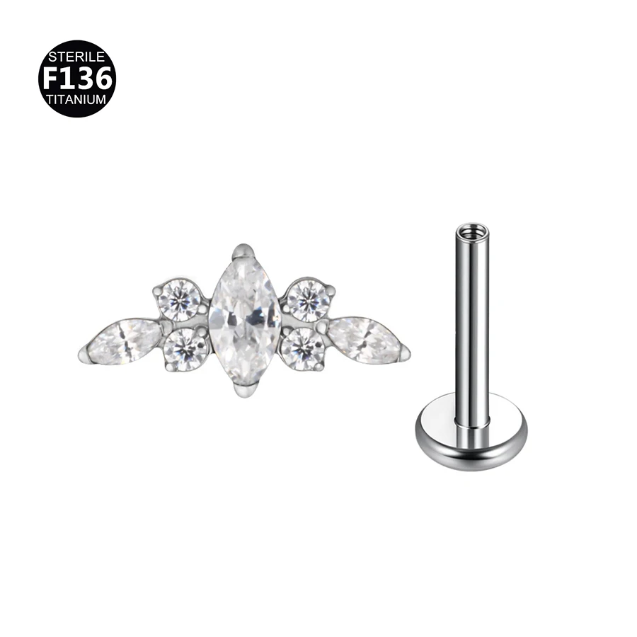 Titanium Curved Bar Earrings with Flower Design