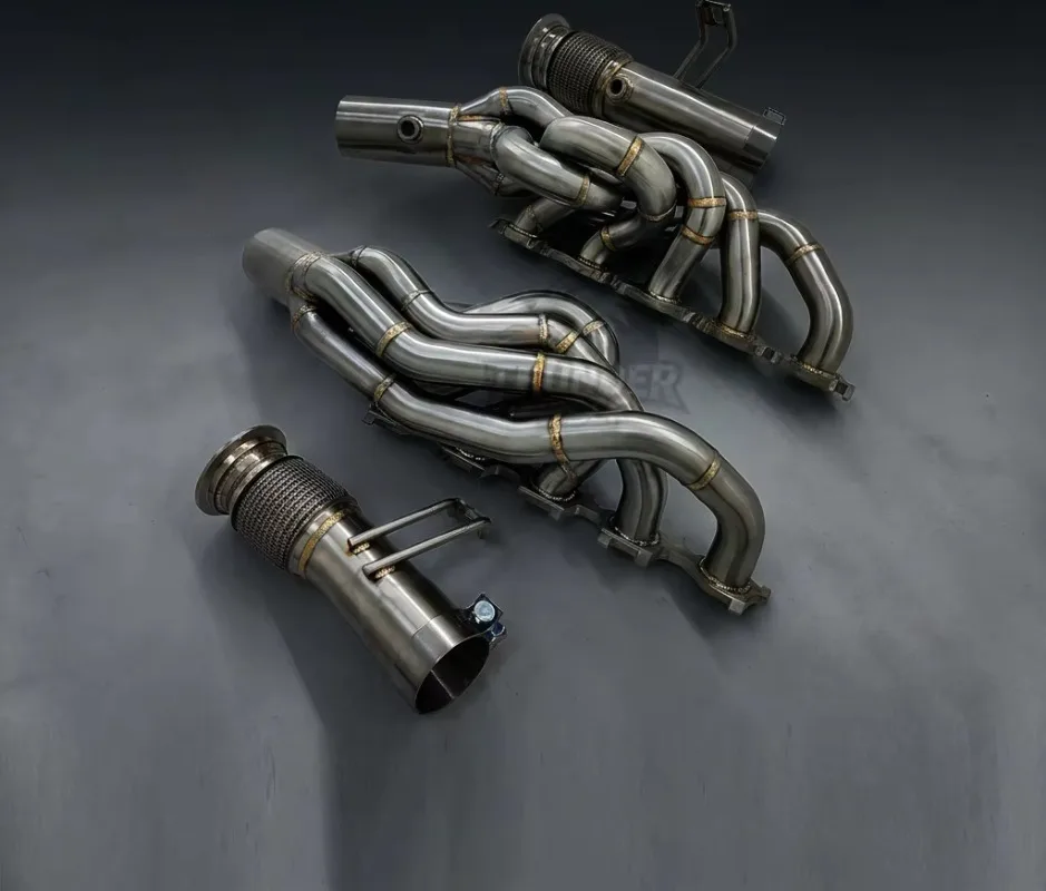 Hetu Highly Free Flow SS304 Stainless Steel Exhaust Manifold Exhaust Straight Pipes Perfect Fit for Audi R8 V10 5.2L