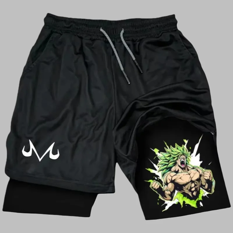 Anime Themed Men's 2-in-1 Compression Shorts, Quick Dry for Sports Training & Intense Workout