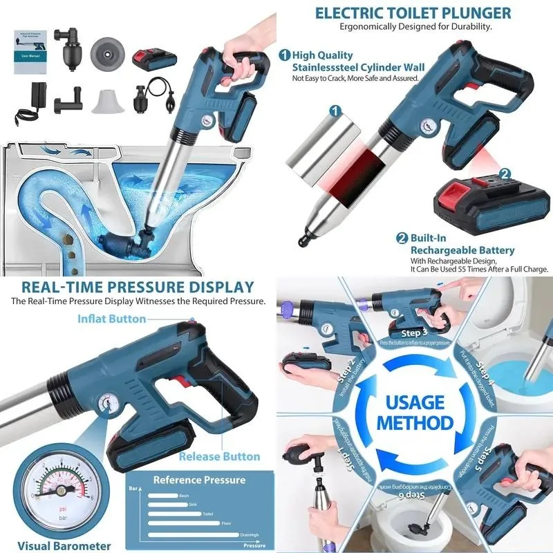 Household high pressure air toilet plunger heavy duty plunger drain pipe clogged removal tool electric plunger toilet