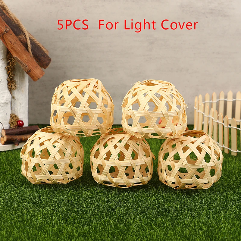 5PCS Bamboo Handwoven Lamp Shade Removable Light Cover Hexagonal Eye Small Bamboo Cage