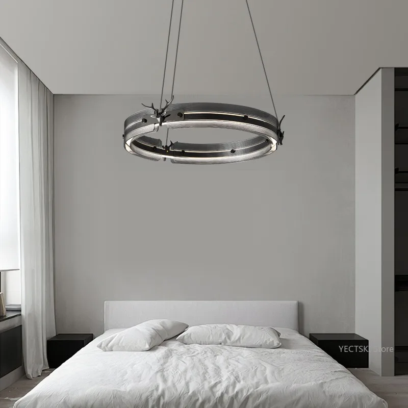 Italian minimalist living room pendant lamp designer Nordic black circular ring high-end modern minimalist light luxury lamp