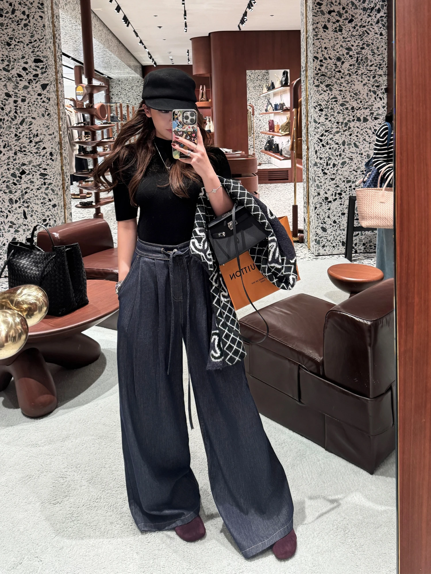 

Джинсы Thirteen Xin Vintage Ci Outdoor с широкими штанинами, на поясе, свободного кроя, из смесового хлопка, повседневные, прямого кроя, темного цвета