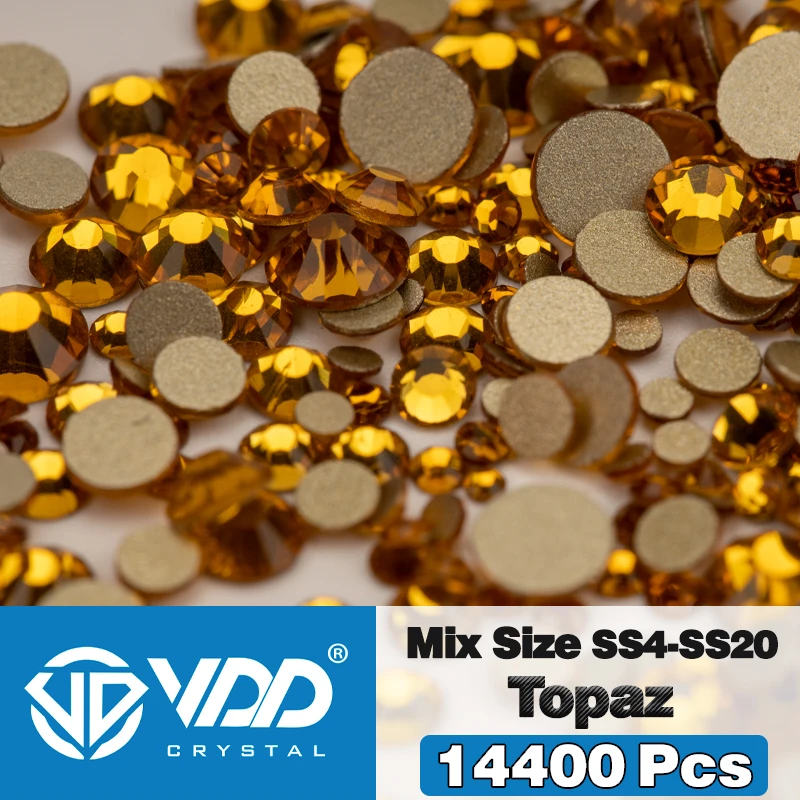 VDD 14400 Stuks Groothandel SS4-SS20 Mix Grootte Glas Steentjes Kristal Niet-hotfix Gouden Plaksteen Stenen Voor DIY Nail Art accessoires
