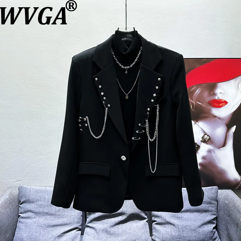 

WVGA весна осень новый мужской корейский стиль уникальный дизайн цепочка темный пиджак Ins модная уличная женская шикарная повседневная куртка W12088