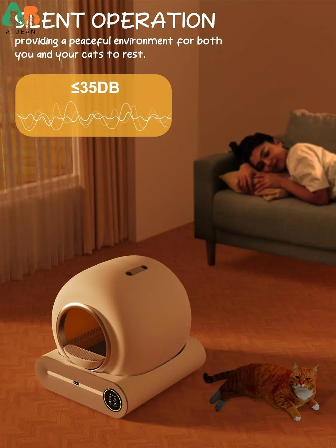 ATUBAN Smart Self-Cleaning Litter Box-65L+9L Capacity,App Control,Mess-Free Design for Multiple Cats,Revolutionize Your Cats