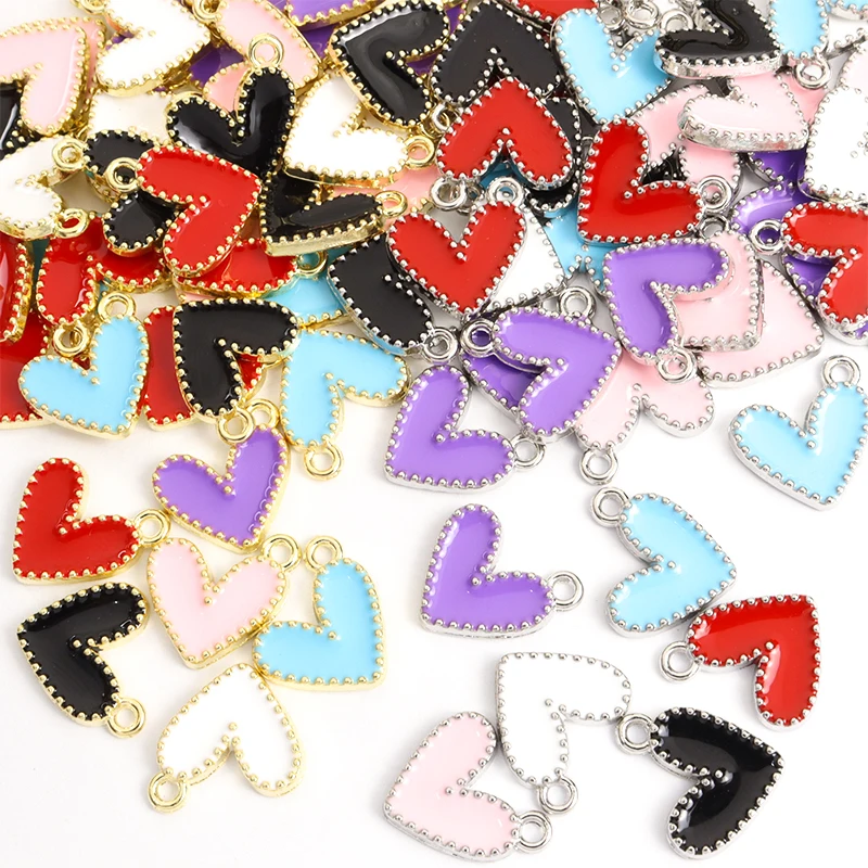 15pcs Small Colorful Alloy Heart Enamel Charm Mini Love Heart Jewelry DIY Accessories Couple Necklace Bracelet Alloy Pendants