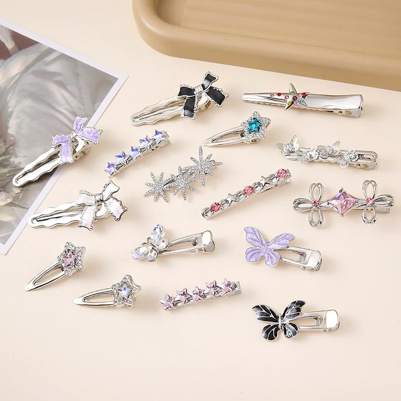 

Sweet and Cool Metal Hair Clip Female Side Bangs Straight Clip Headband Light Luxury Feeling Duckbill Clip Hair Accessory