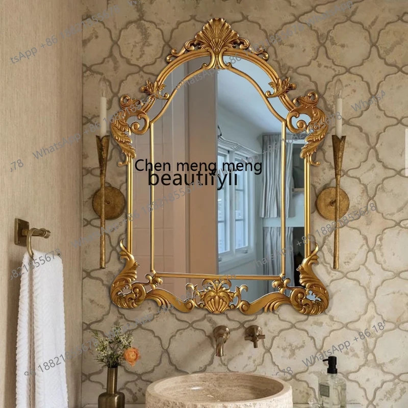 Französischer intelligenter Badezimmerspiegel im Retro-Stil, geschnitzter amerikanischer Badezimmerspiegel, Kamindekoration, Wandbehang, Kosmetikspiegel H