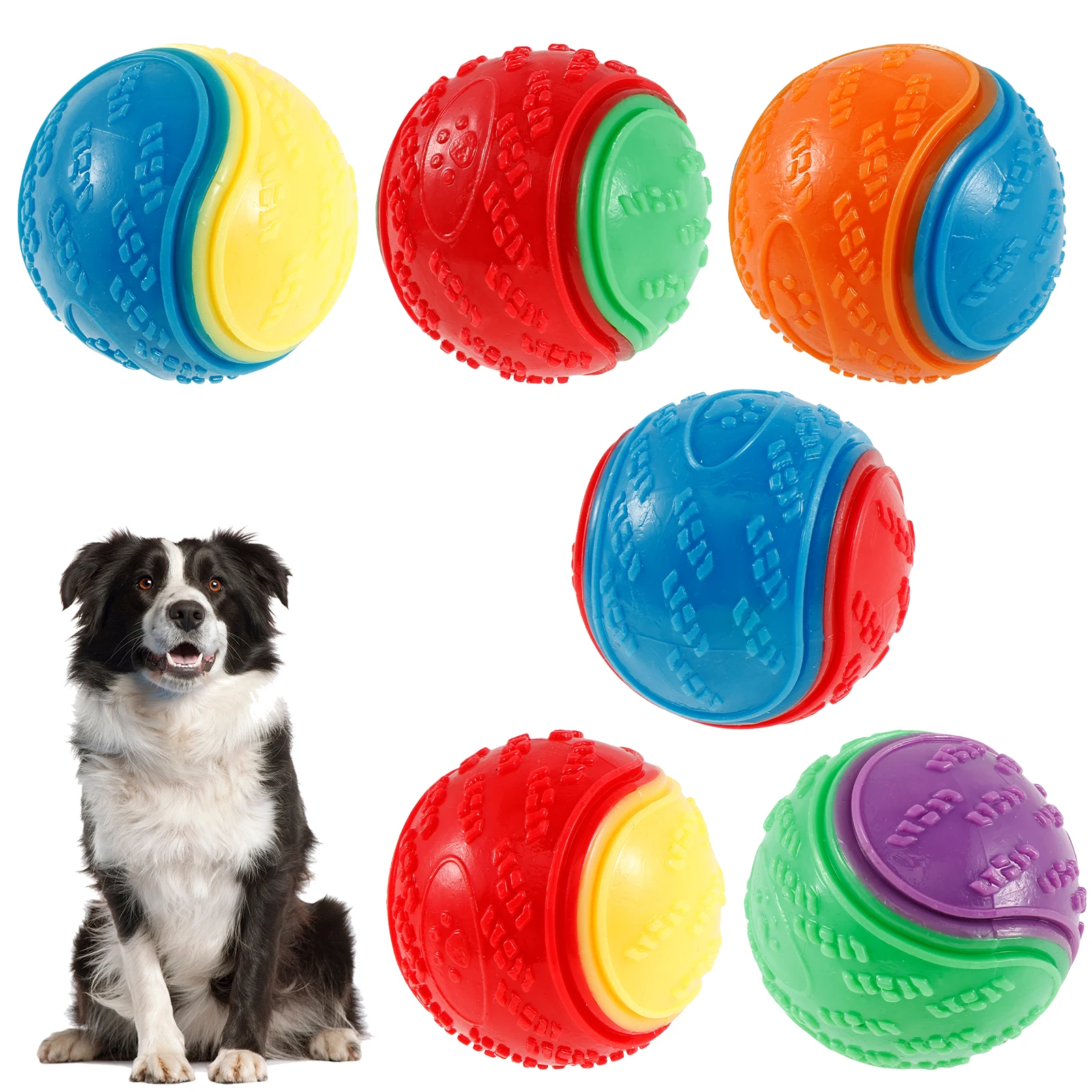 Boules grinçantes pour chiens, 6 pièces, jouets interactifs TPR, jouet à mâcher pour chien, nettoyage des dents, résistance aux morsures, fournitures pour animaux de compagnie