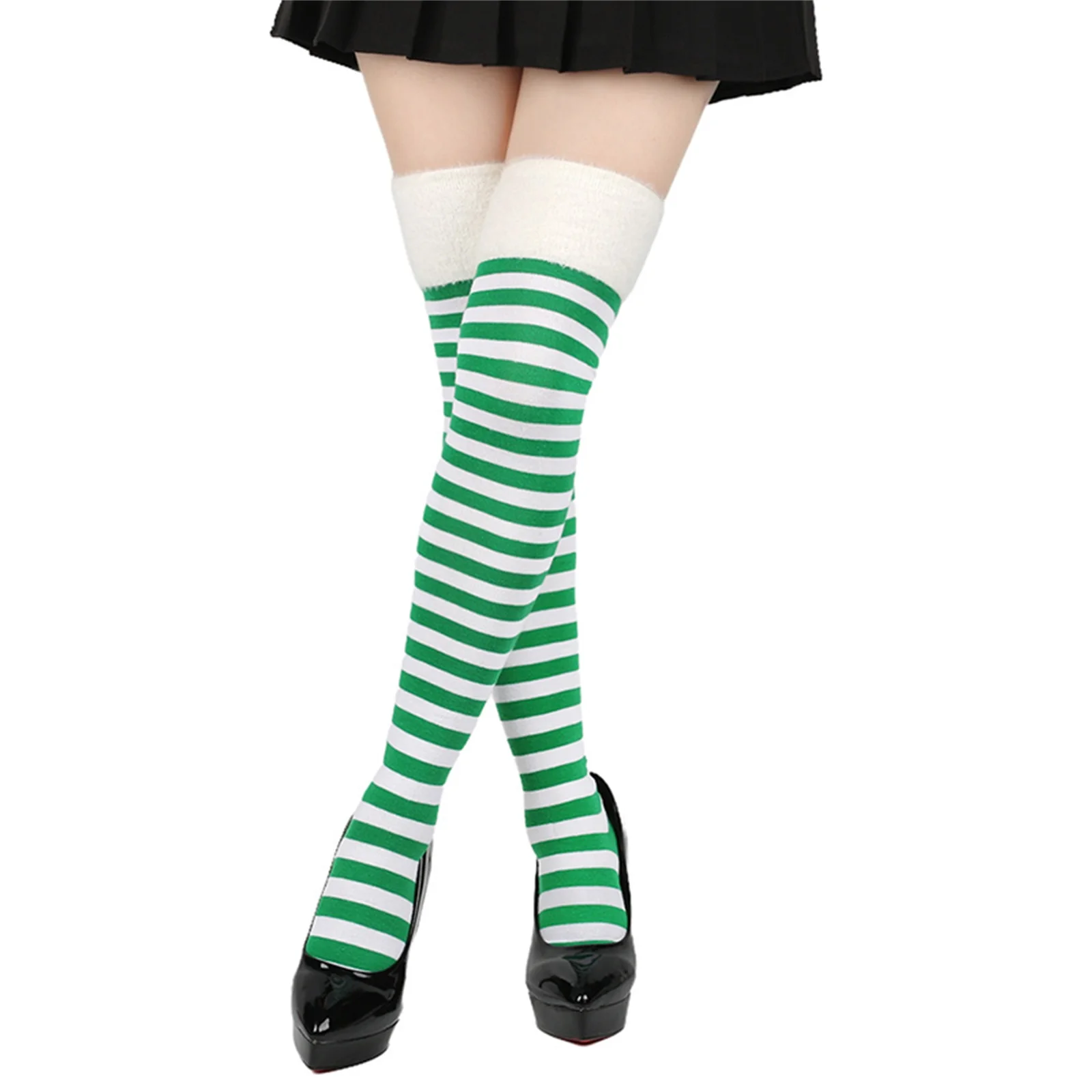 Christmas Thigh High Stockings Striped Knee High Socks Holiday Stockings Costume Accessories for Women Girls