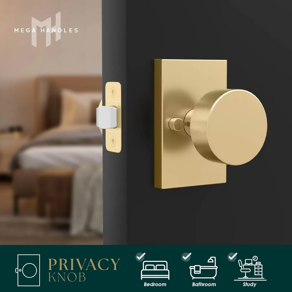 مجموعة مقابض باب داخلية ذهبية قابلة للعكس - مقابض أبواب خصوصية شديدة التحمل للسرير والحمام، عبوة واحدة