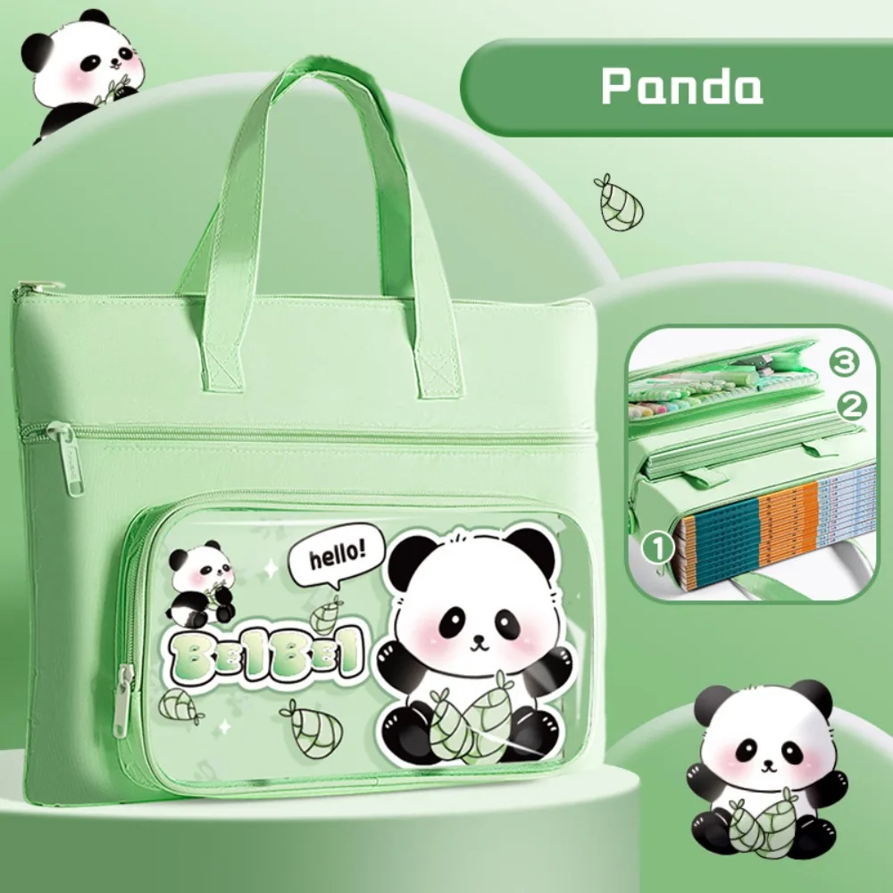 

Canvas Tutorial Bag Three Layers Large-capacity Tote Book Bag Portable Astronaut/Capybara/Panda/Sweet Girl Handheld File Bag