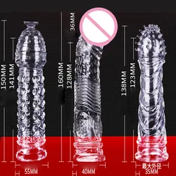 3 Types Penis Sleeve Reusable Condoms Male Penis Enlargement Delay Ejaculation Adult Sex Toys G-spot Stimulate Sex Toys for Men