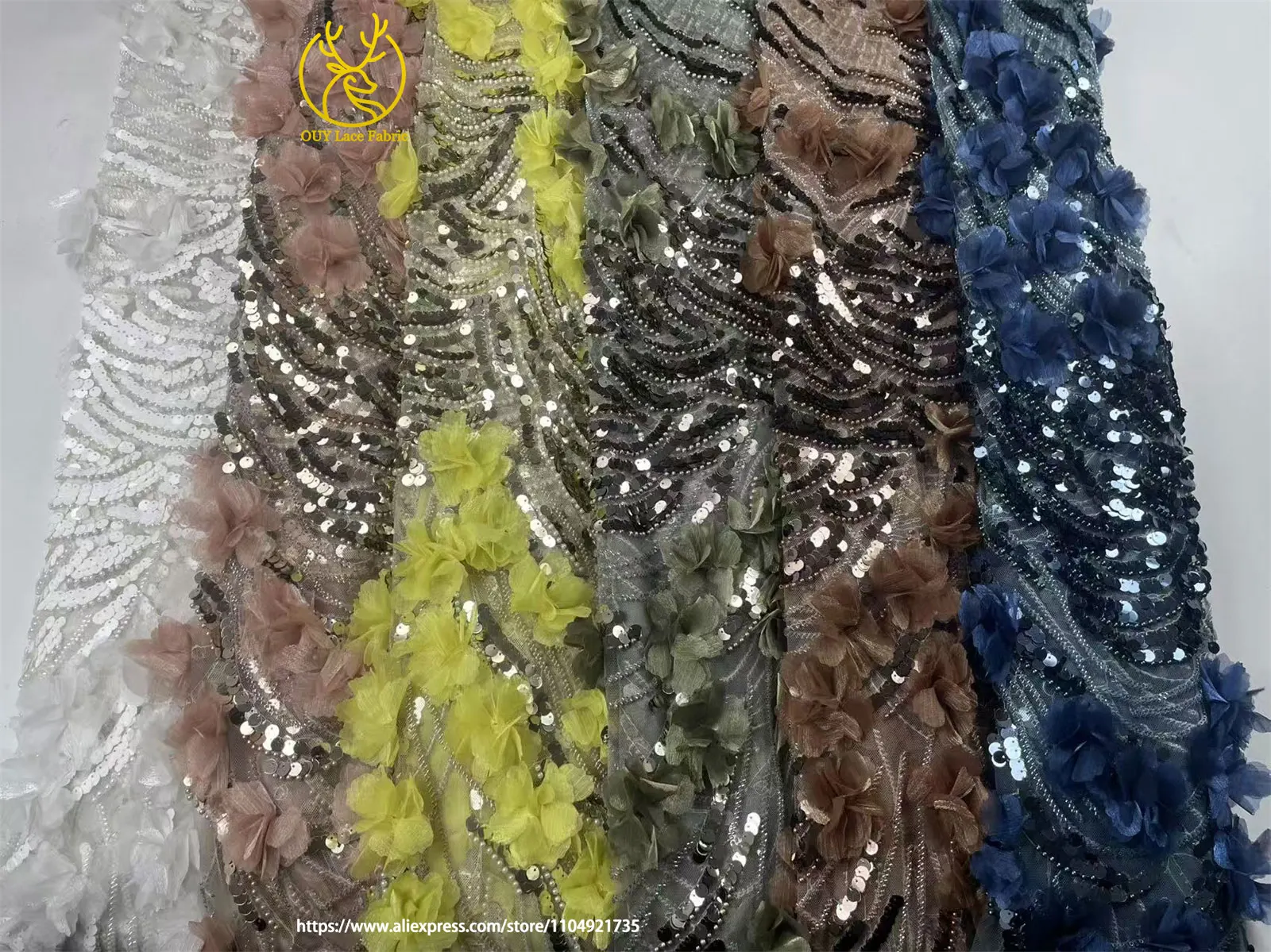 Mais novo exclusivo africano 3d flor artesanal frisado tecido de renda 2025 malha francesa lantejoulas tecido de renda para vestidos de festa de casamento feminino