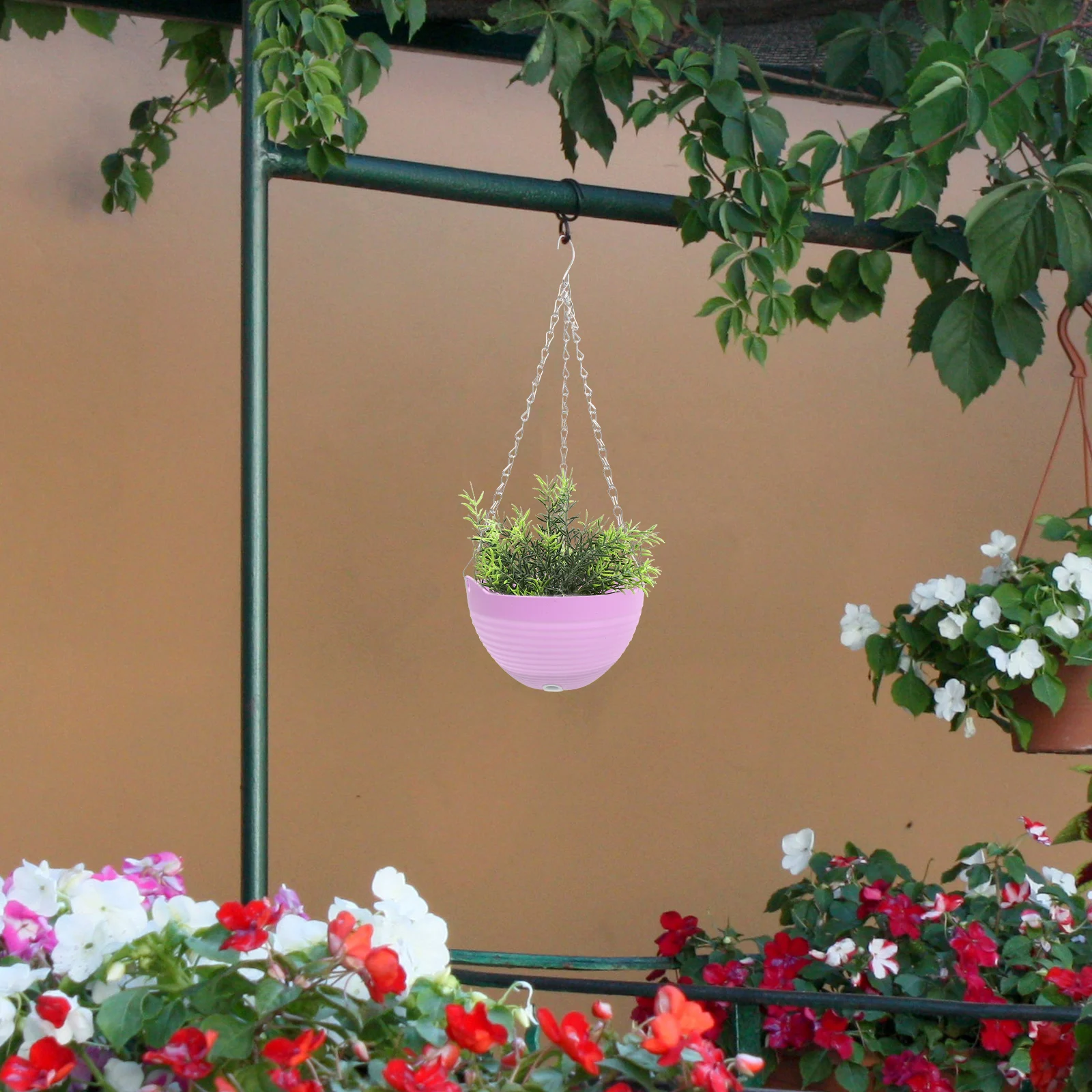 

4 Pcs Hanging Baskets For Plants Basket Flower Pot Small Size Pink Purple Blue Yellow PVC Durable Garden Balcony Planter
