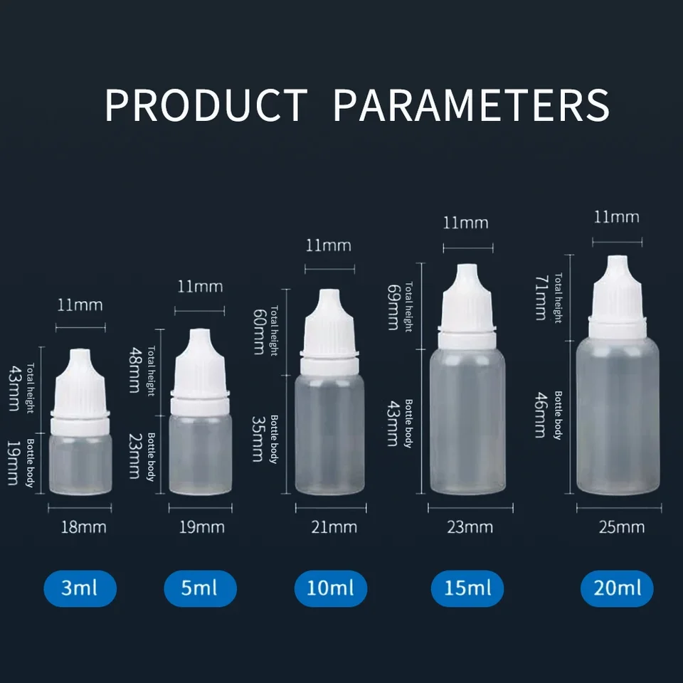 Compte-gouttes liquide pour les yeux, bouteilles rechargeables, vide en  plastique, compressible, peinture de voyage,  3ML/5ML/10ML/15ML/20ML/30ML/50ML, vente en gros, 5 pices - AliExpress 66