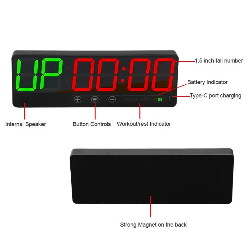 CP50 1.5-inch Light Emitting Diode Digital Portable Gym Timer Fitness Workout Clock for Personal Training