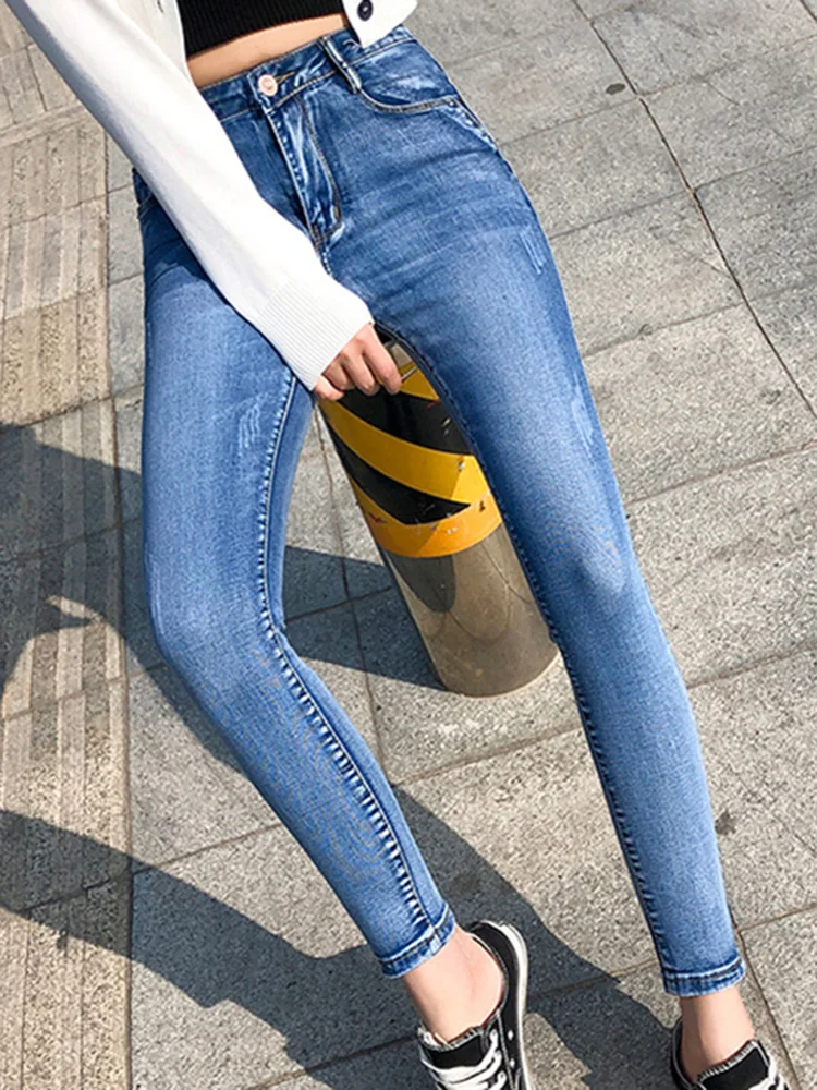 Women Spring Stretchy Skinny Pencil Pants Lady High Waist Vintage Jeans Girls Leggings Straight Leg Fashion Casual Daily Pants