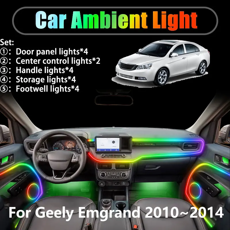 

Для Geely Emgrand FE-1-2 2010 ~ 2014 2/18 в 1, автомобильное окружающее освещение, светодиодные внутренние светодиодные фонари багажника, USB RGB Ensemble Streamer Auto