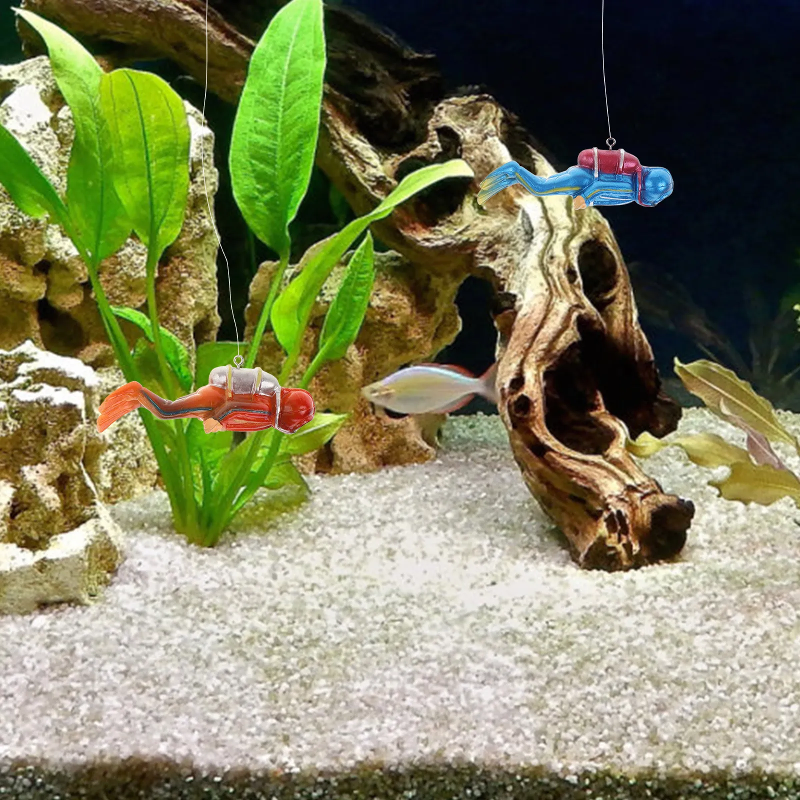 4Pcs Resin Floating Diver Fish Tank Decor for Aquarium Accessories Small Tank Decor Aquatic Observation Home Styling Floating