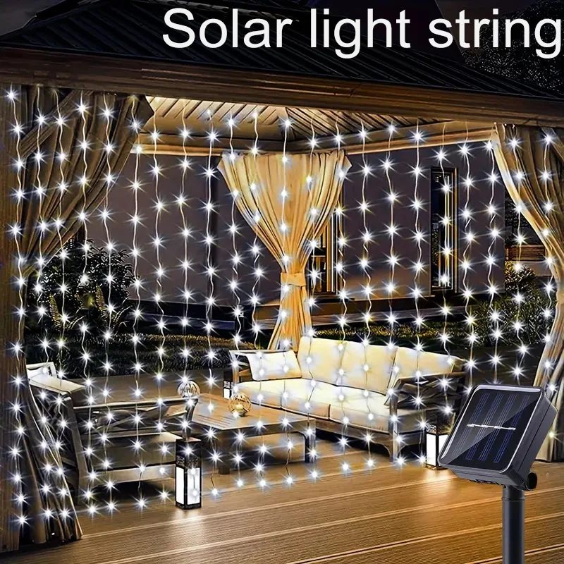 

1PC Solar-Powered Curtain Fairy Lights 8 Lighting Modes for Outdoor Patio Garden Balcony Decor Solar Charged with Durable