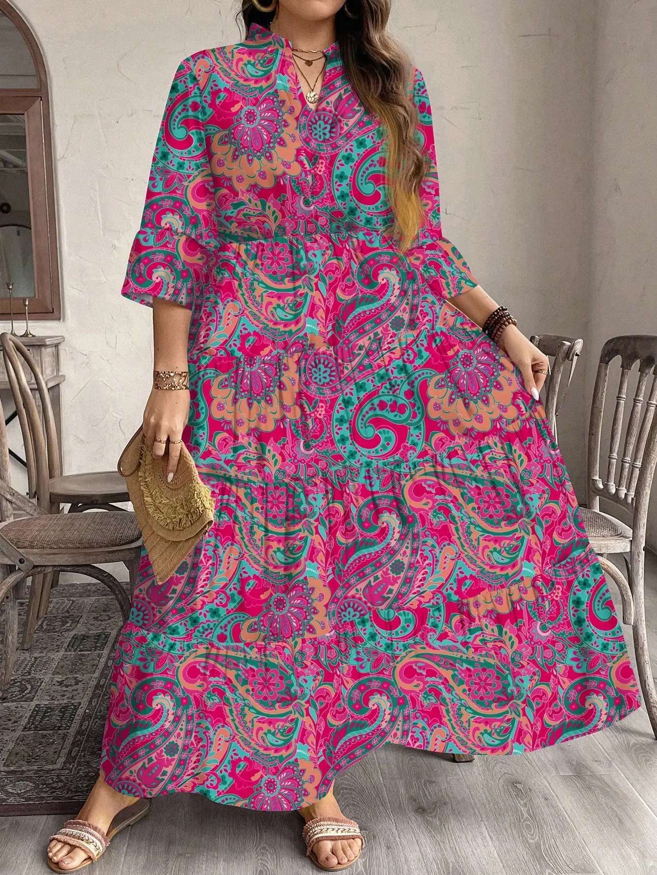 

Богемное струящееся макси-платье с принтом пейсли для женщин, весна-лето, для отпуска