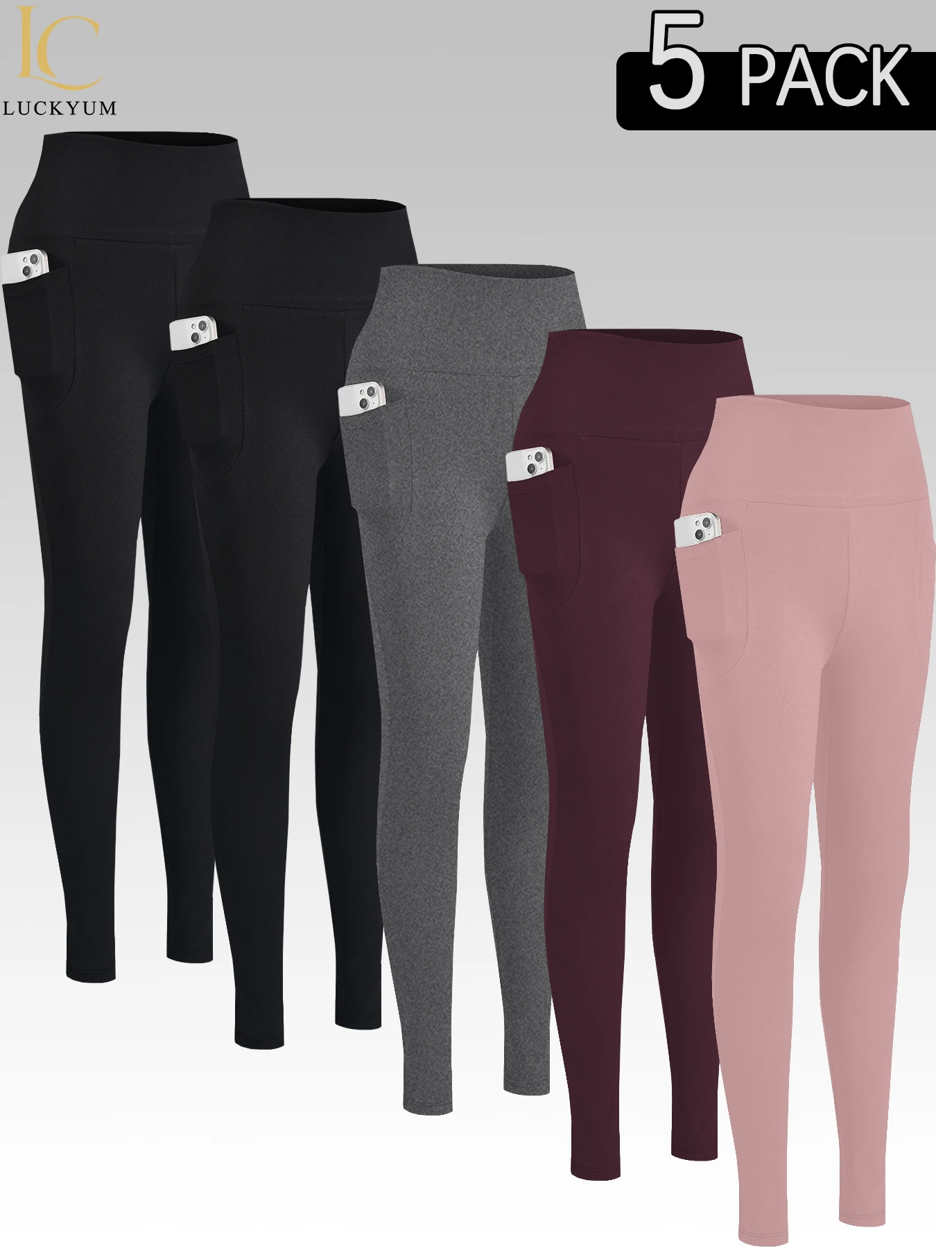 

5 Pack Super Soft Sports Leggings With Pockets For Women High Waisted Workout Yoga Running Tight Pants Push Up Gym Fitness